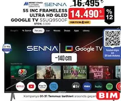 SENNA 55 İNÇ FRAMELESS ULTRA HD QLED GOOGLE TV 55UQ9500F AKILLI TELEVİZYON
